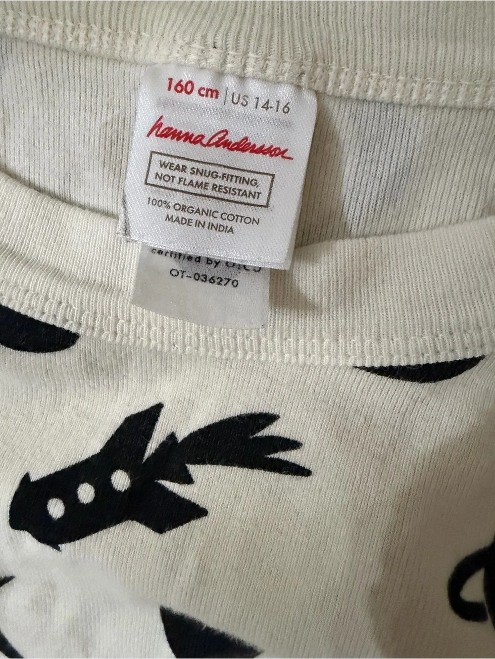 Hanna Andersson White Kids Pajama Set with Black Space Print